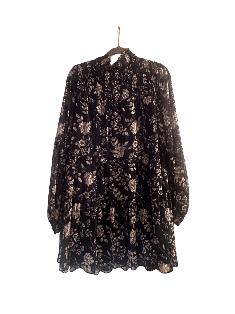 Women’s Navy Floral Long-Sleeve Mini Dress